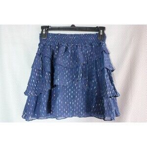 RAMY BROOK Tabitha Skirt XS Navy Metallic Chiffon Mini Pull On Cute